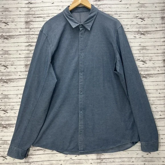 Lululemon Mens Shirt XL Blue Commission Chambray Casual Golf Oxford Stretch - Picture 3 of 9